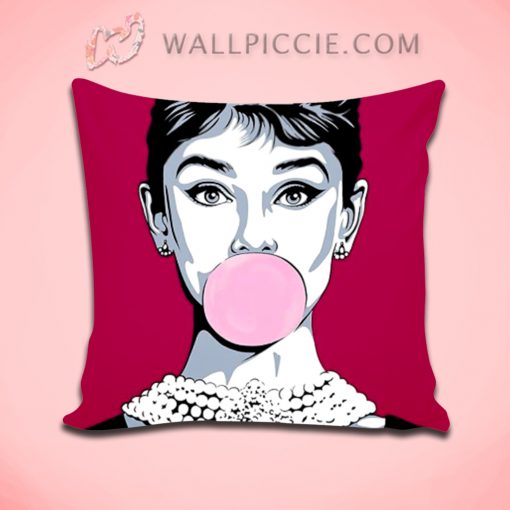 Audrey Hepburn Bubblegum Pop Art Decorative Pillow Cover