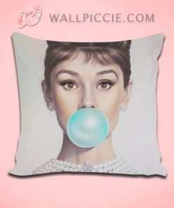 Audrey Hepburn Bubblegum Throw Pillow Cover