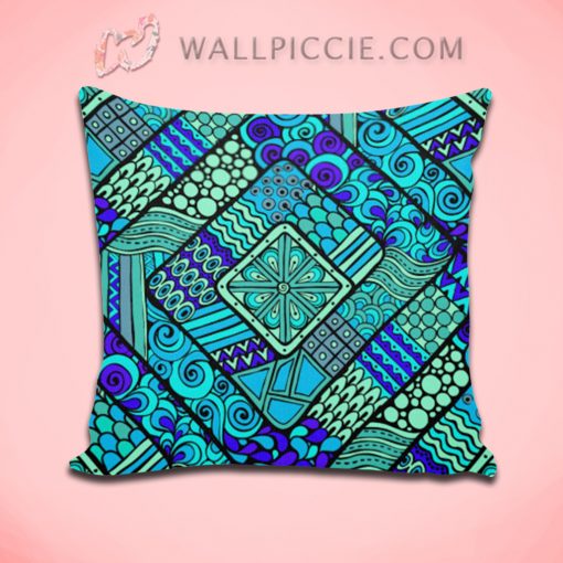 Boho Green Blue Abstract Tribal Pattern Fabric Decorative Throw Pillow Cover