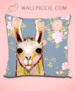 Cute Baby Llama Floral Pattern Decorative Pillow Cover