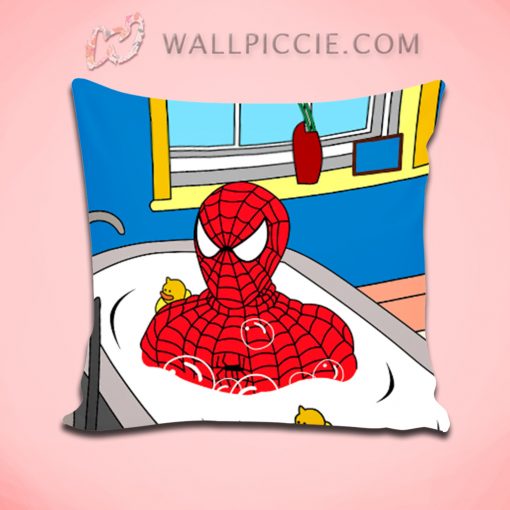 Funny Spiderman In Bathroom Decorative Pillow Cover