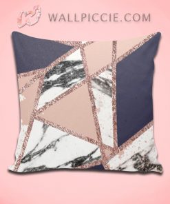 Geometric Navy Blue Peach Marble Decorative Pillow Cover