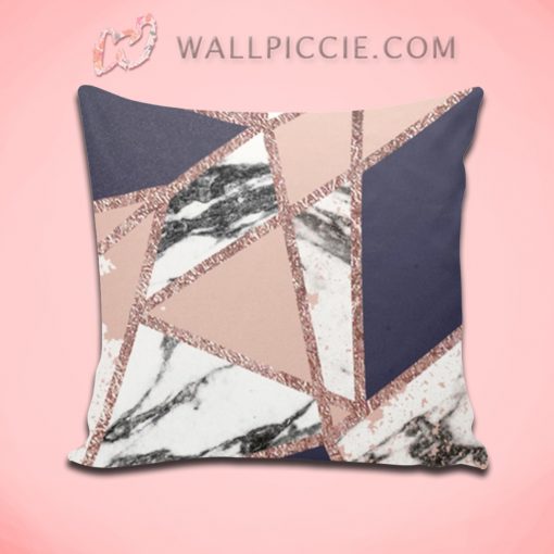 Geometric Navy Blue Peach Marble Decorative Pillow Cover