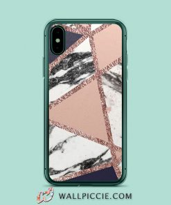 Geometric Navy Blue Peach Marble iPhone Xr Case