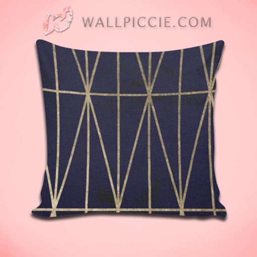 Gold Geometric Triangles Navy Blue Decorative Pillow Cover