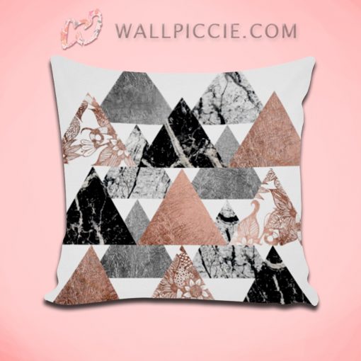 Marble Rose Gold Silver and Floral Decorative Pillow Cover