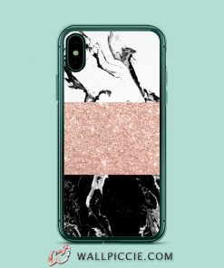 Minimal Black White Marble Rose Gold iPhone Xr Case