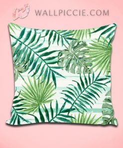 Retro Chic Tropical Green Palm Leaves Decorative Pillow Cover