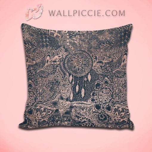 Rose Gold Dreamcatcher Floral Doodles Decorative Pillow Cover