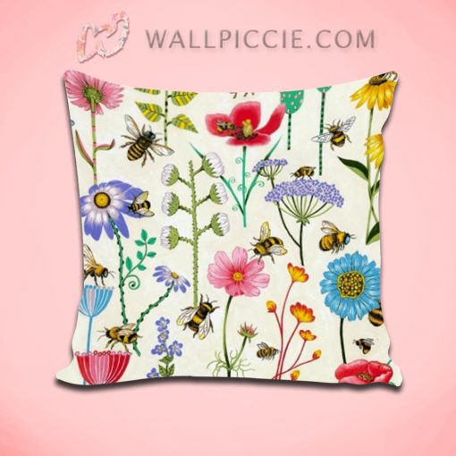 Summer Floral Bees Decorative Pillow Cover
