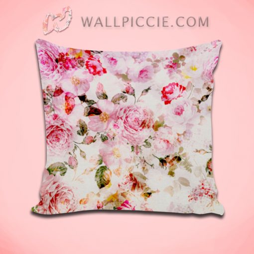 Vintage Pink Pastel Watercolor Floral Decorative Pillow Cover