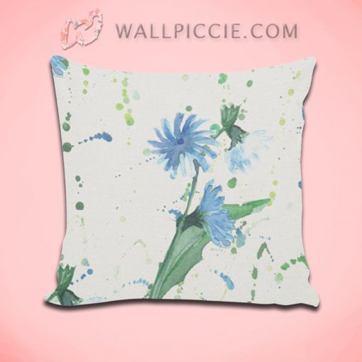 Watercolor Cornflowers Splashes Decorative Pillow Cover