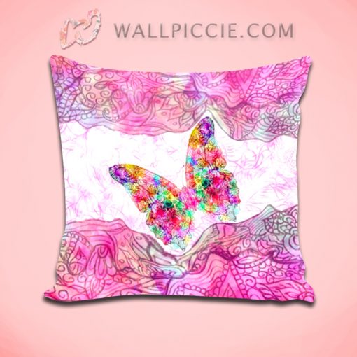 Whimsical Pink Watercolor Paisley Butterfly Decorative Pillow Cover