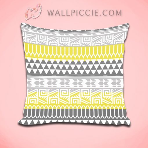 Yellow Grey Geometric Aztec Decorative Throw Pillow Cover