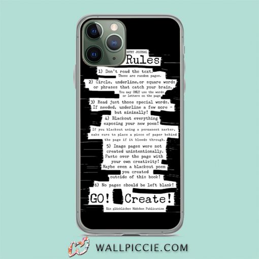 Blackout Poetry Journal The Rules iPhone 11 Case