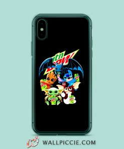 Baby Yoda Groot Stitch Toothless hugging Mtn Dew iPhone XR Case