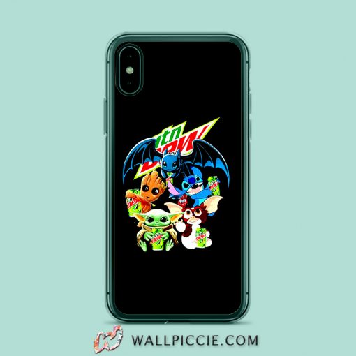 Baby Yoda Groot Stitch Toothless hugging Mtn Dew iPhone XR Case